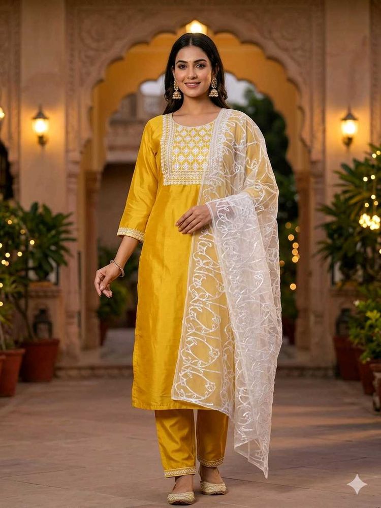 Golden Yellow Kurta Set with Dupatta