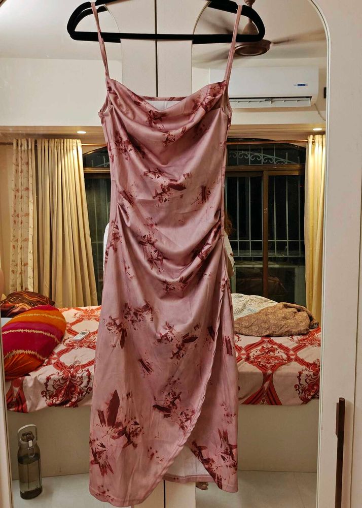 cowl neck Mauve pink Midi Dress