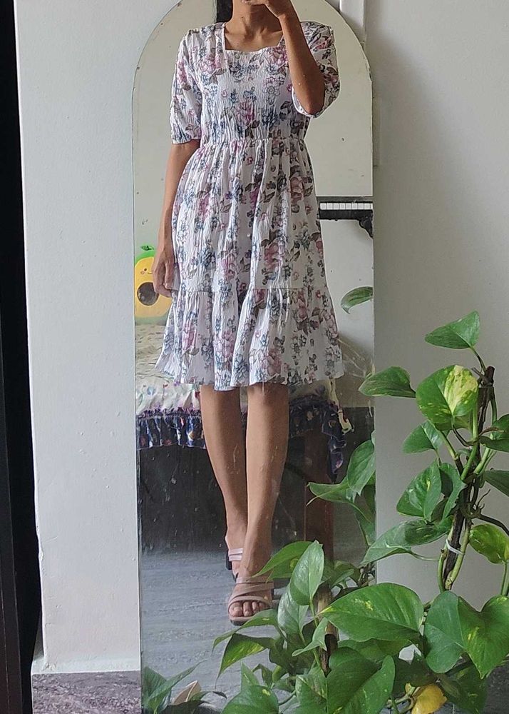 Floral Print Square Neck Dress