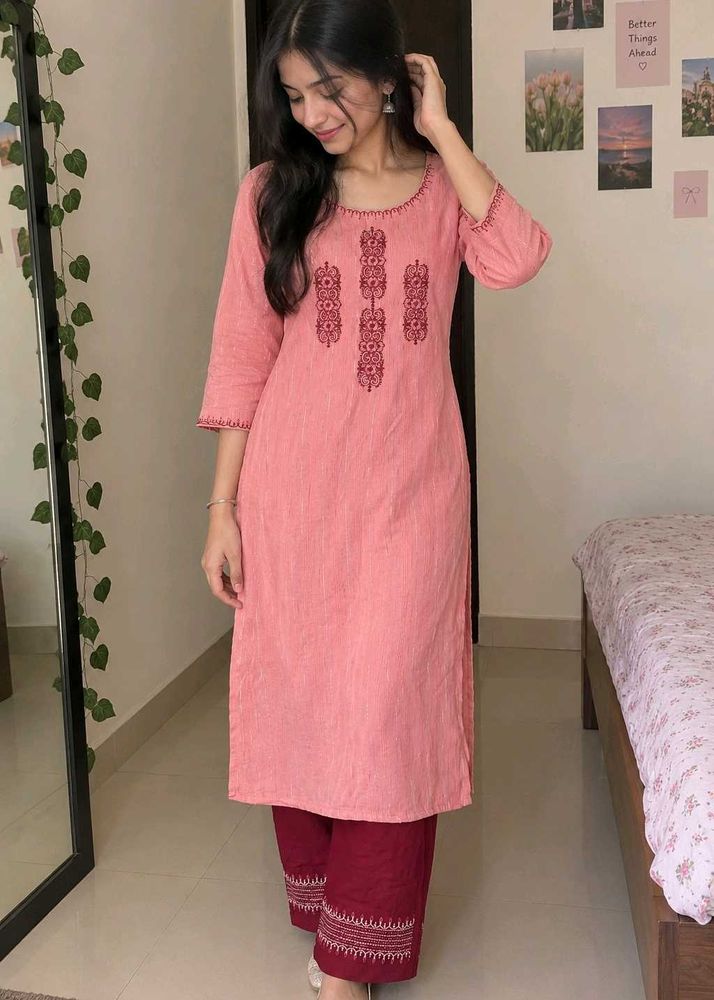 Pink Kurta Set with Maroon Pants
