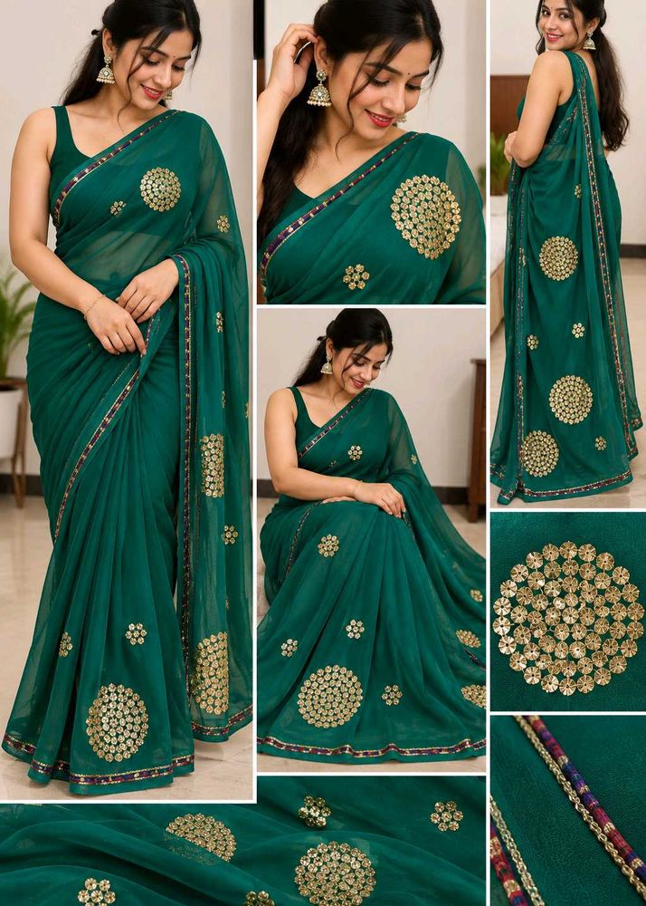Stunning Emerald Green Embroidered Saree