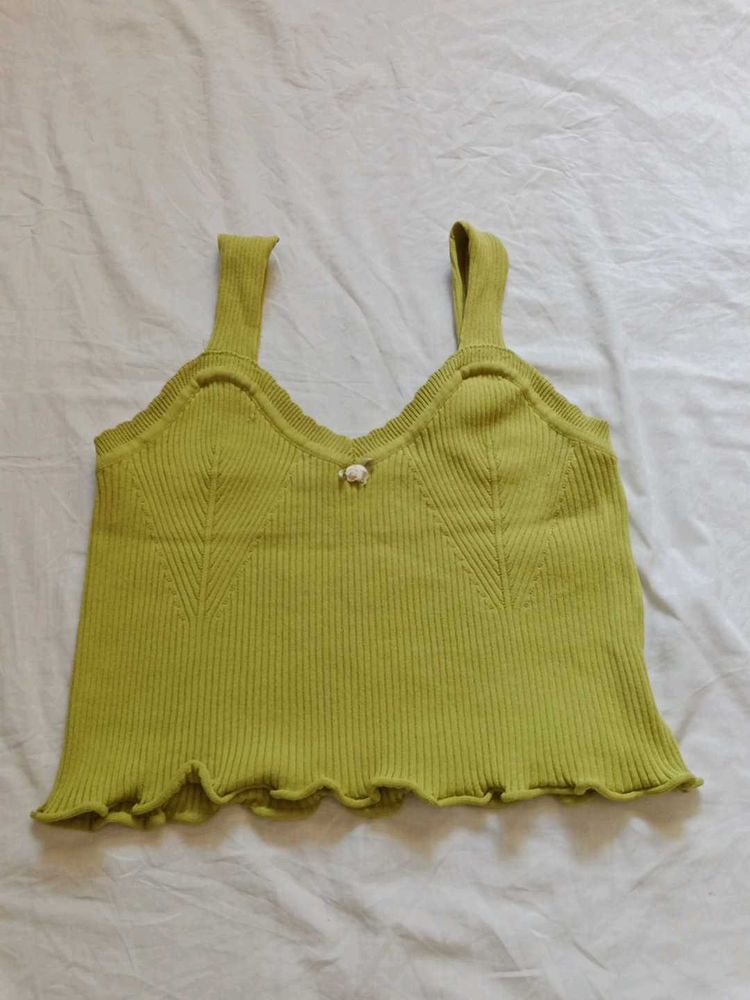 Lime Green Ribbed Lettuce Hem Cami