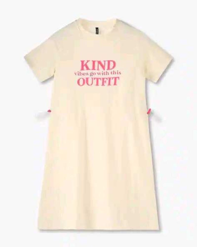 Cream T-Shirt Dress with Pink Text LR-91