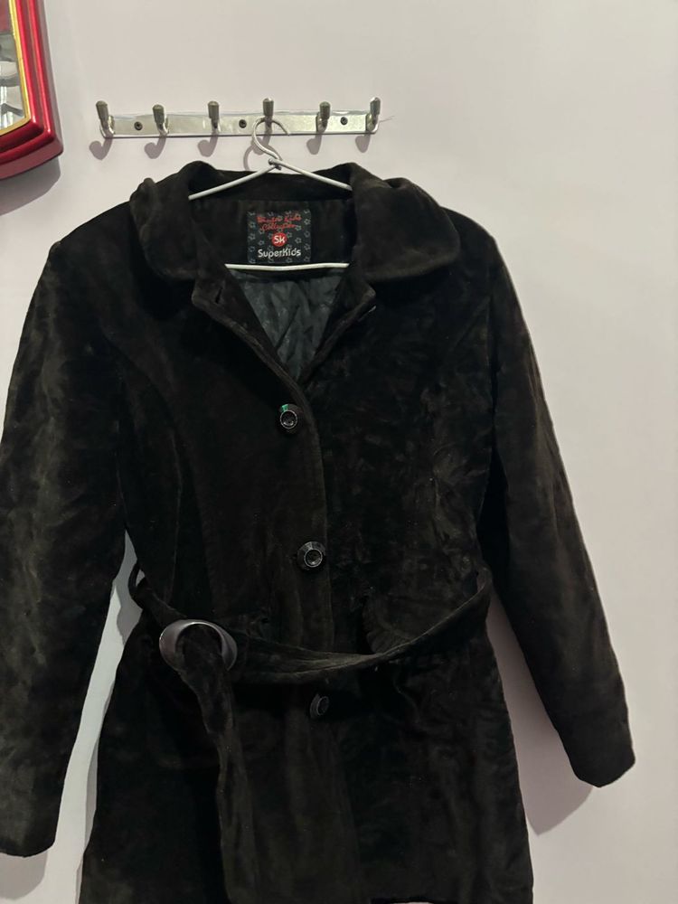 Classic Black Suede Belted Jacket