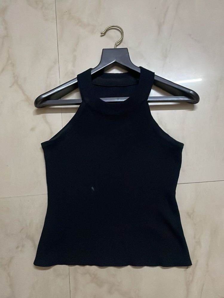 Sleek Black Halter Neck Top
