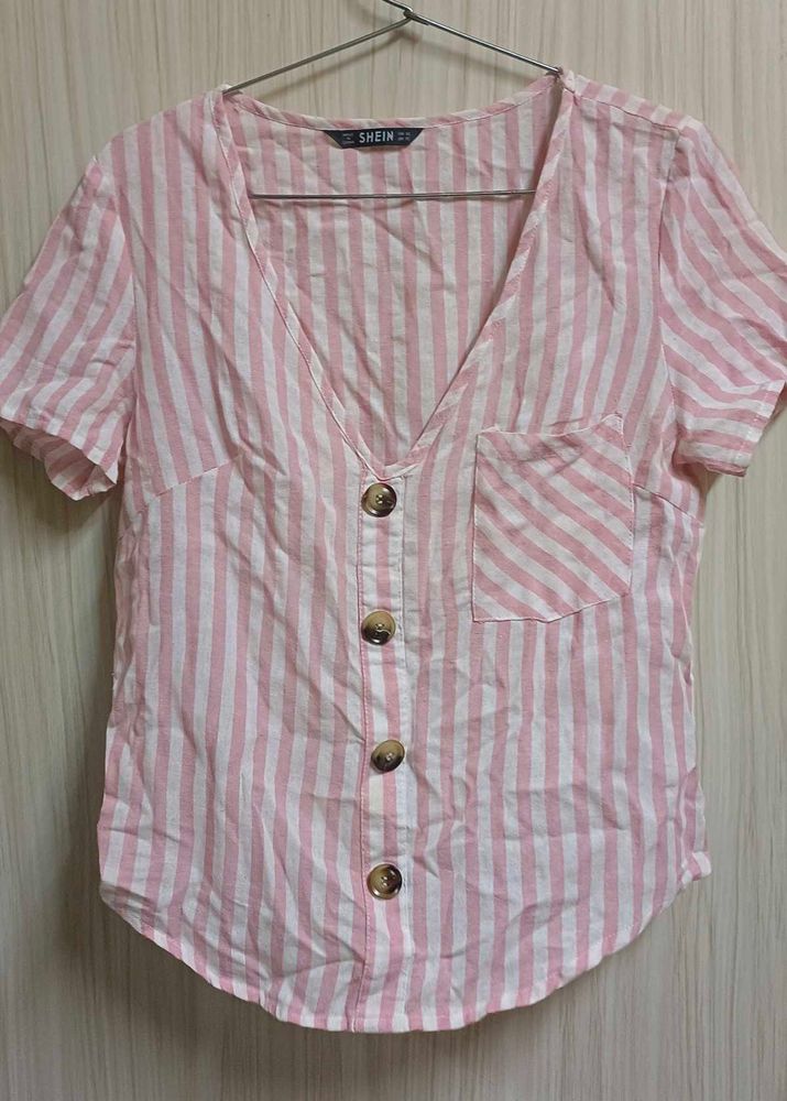 💗 SHEIN Pink &amp; White Striped Formal Top