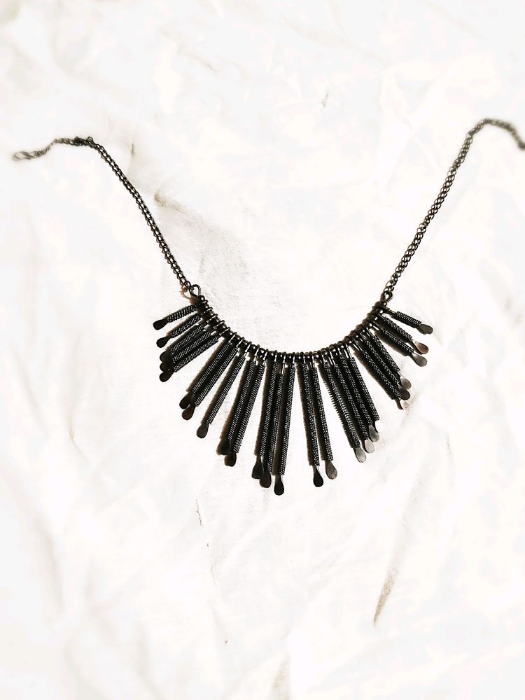 Unique Black Fringe Statement Necklace