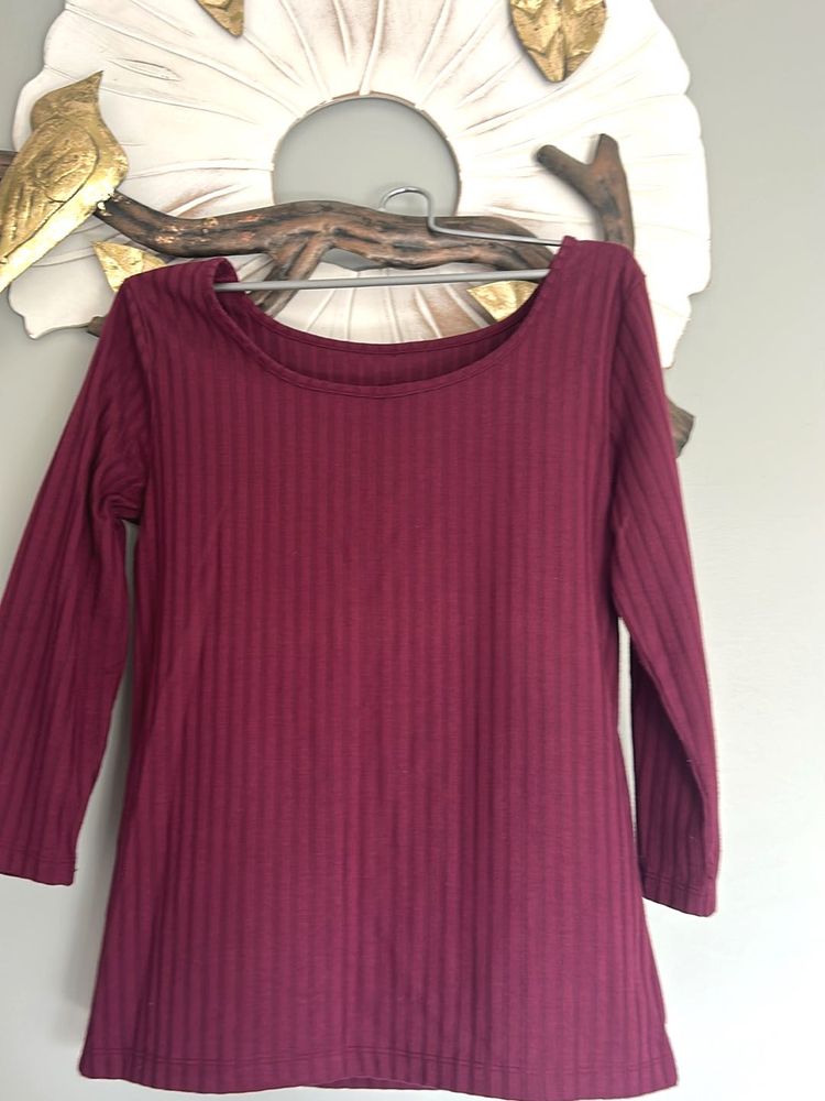 Ribbed Burgundy Long Sleeve Top