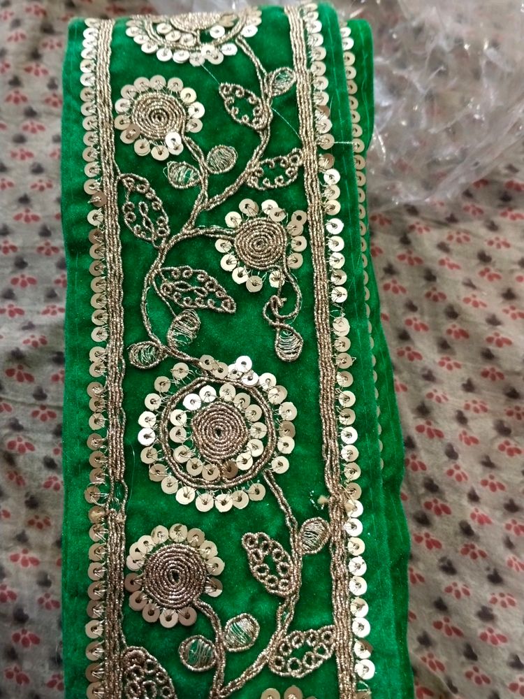Green Velvet Lace With Golden Embroidery 🪡
