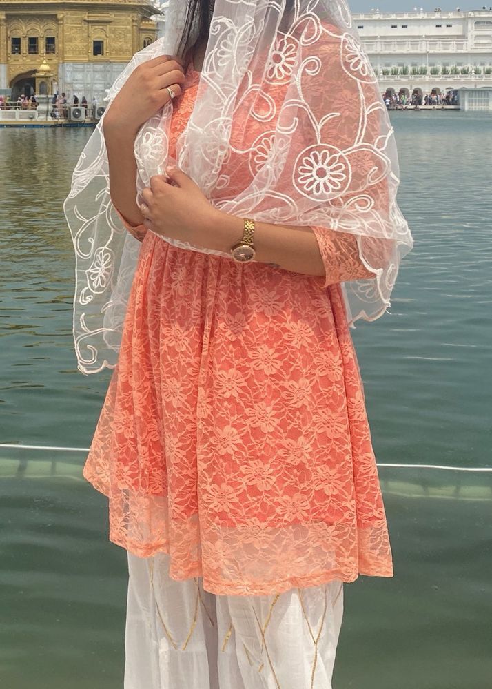 Elegant Peach Lace Kurta.