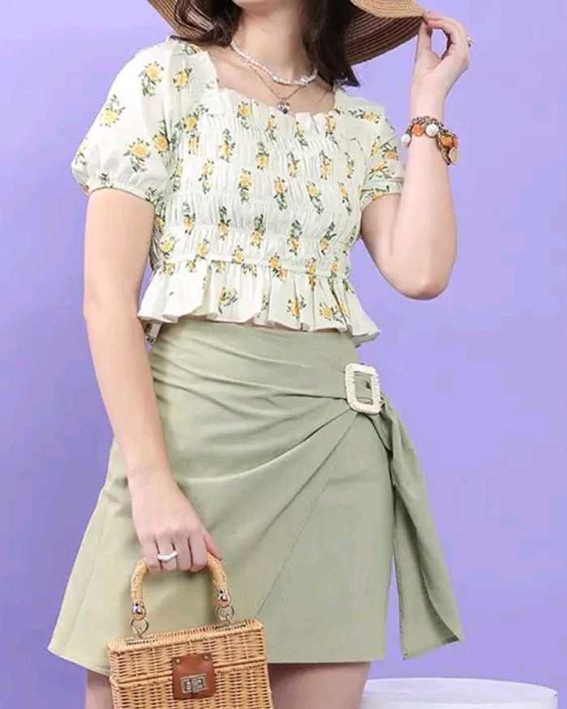floral green mint top