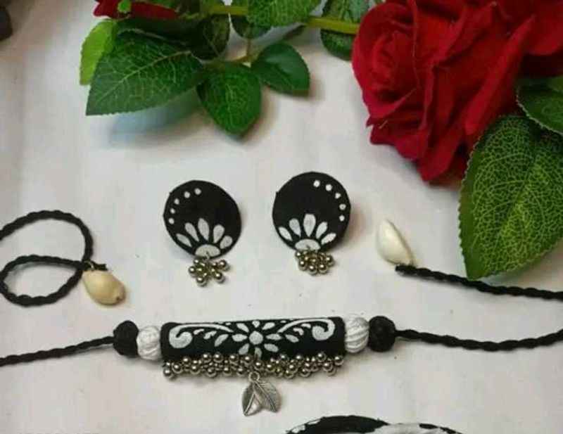 Boho Black &amp; White Choker Necklace &amp; Earrings