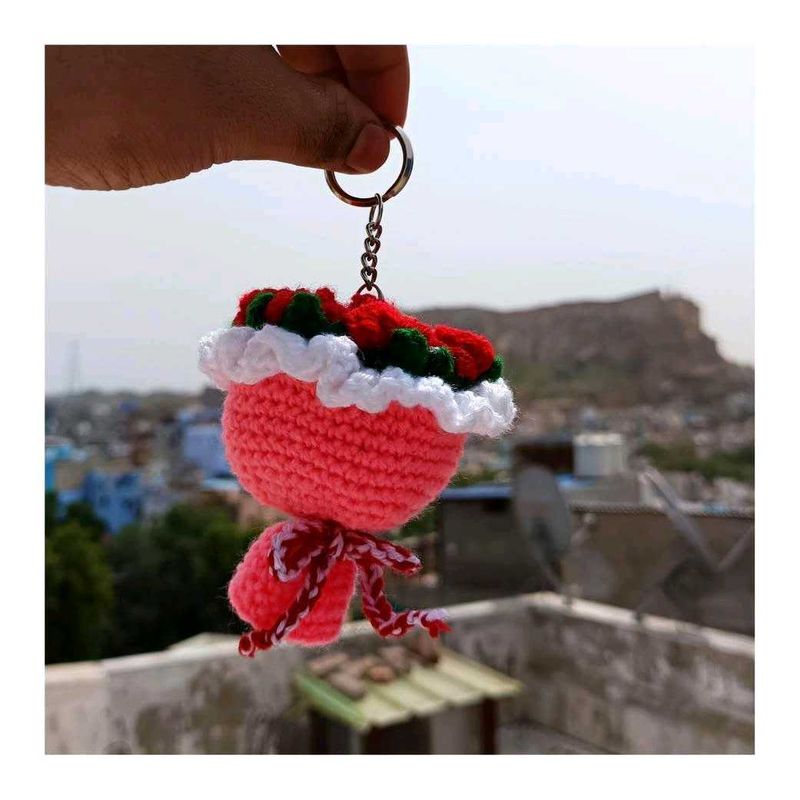 Crochet Mini Rose Flower Bouquet 💐 Keychain