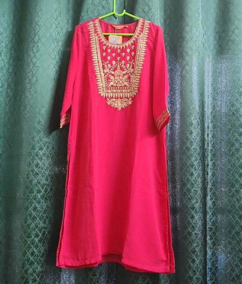 Embroidered Pink Kurta with Palazzo and Duppata