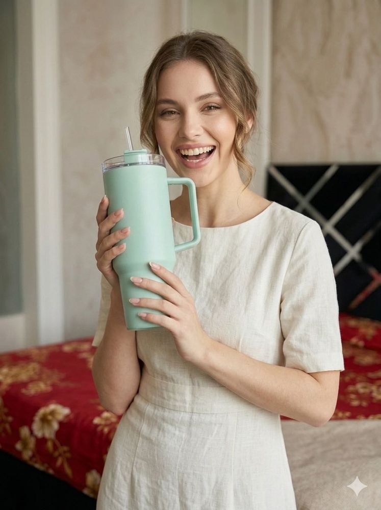 Mint Green Tumbler with Lid and Straw