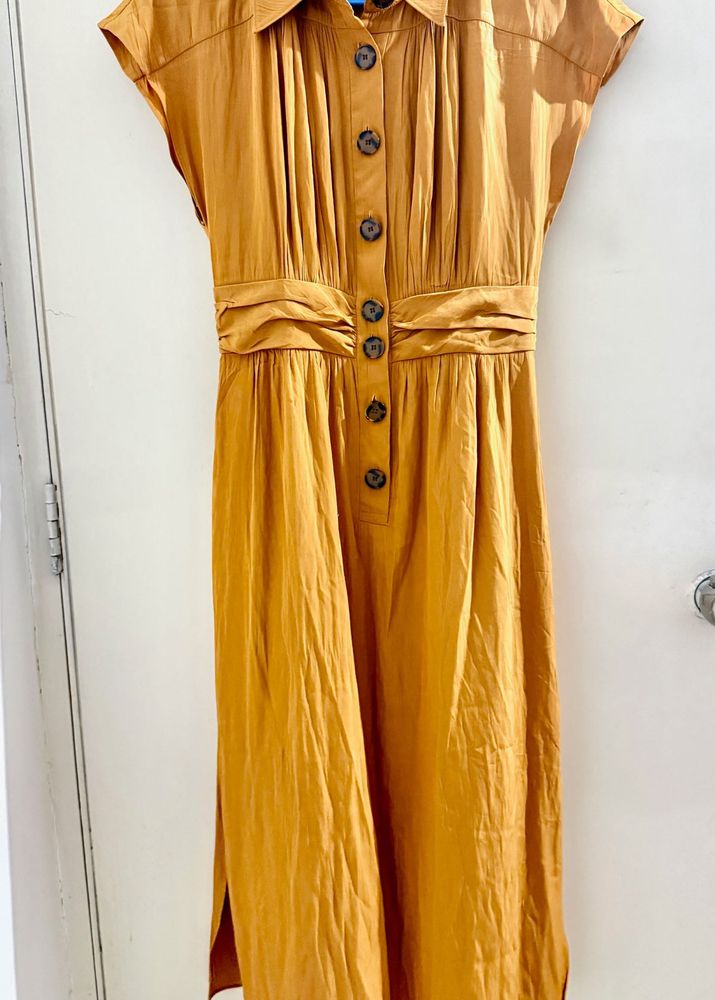 Mustard Yellow Button-Up Midi Dress
