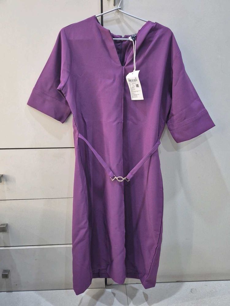 Elegant Purple V-Neck Belted Dress