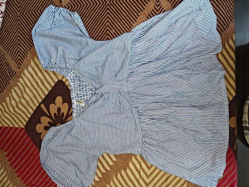 Blue Striped Puff Sleeve Top