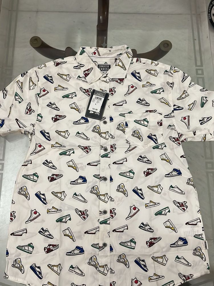 Cartoon Shoe Print Button-Down