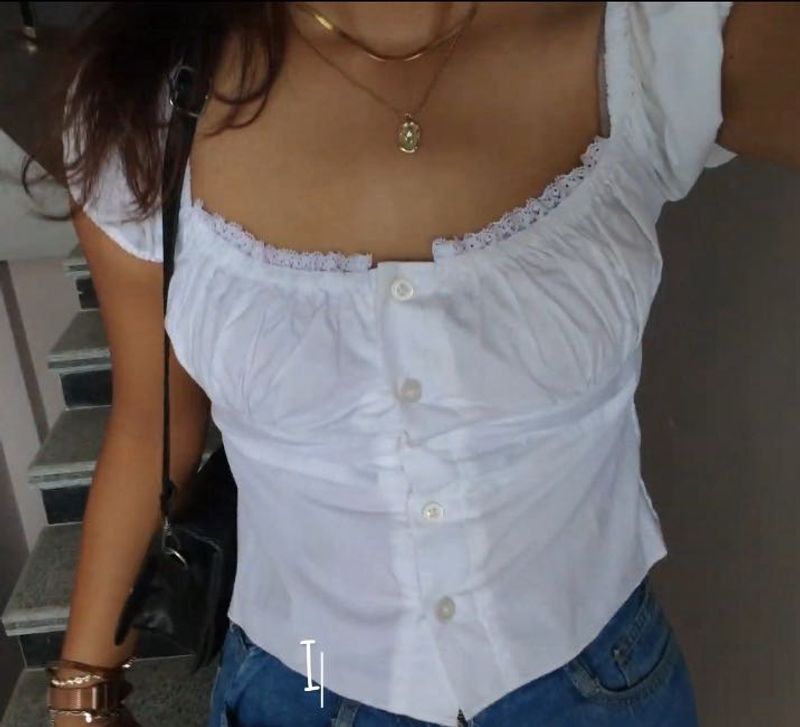 Cute white lace trim top