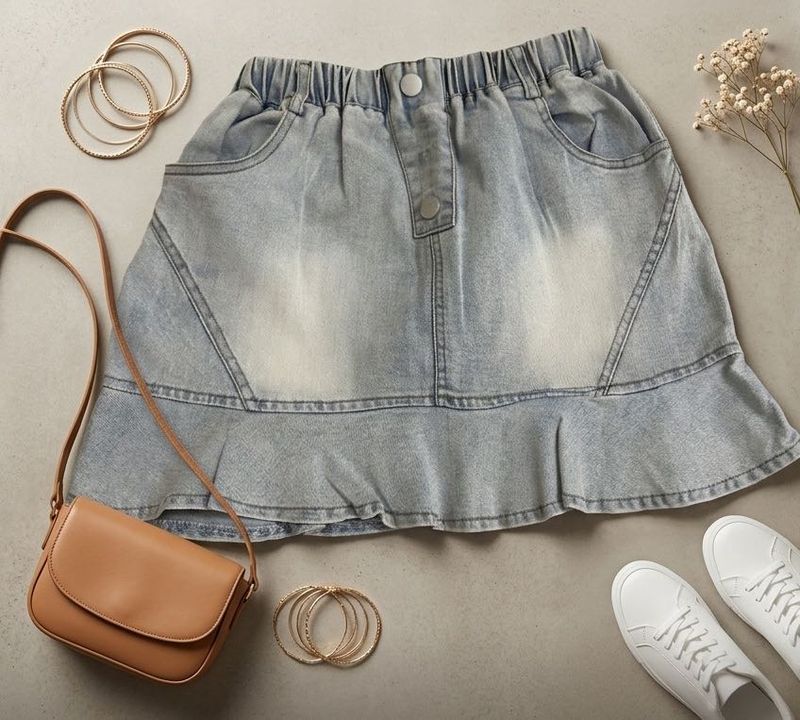 Light Wash Denim Ruffle Skirt