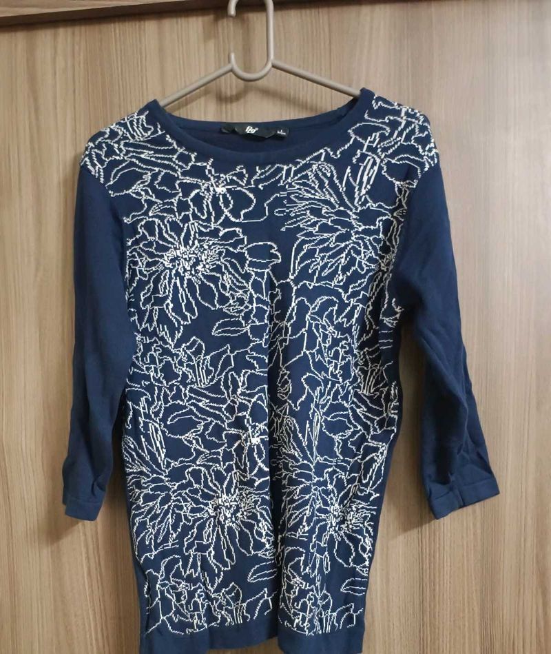 Navy Blue Floral Print Top