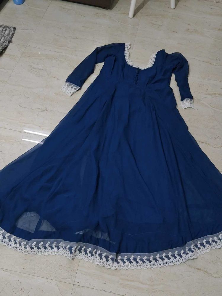 Beautiful Blue Ethnic Gown with Lace Trim