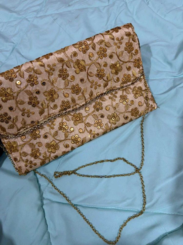 Embroidered Clutch with Chain