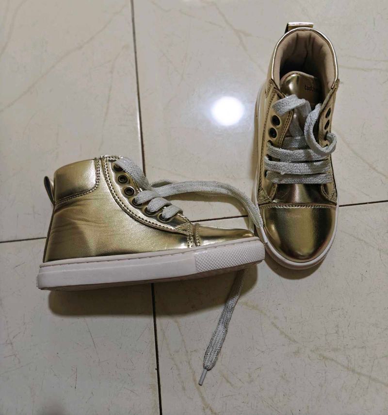 Shiny Gold High-Top &amp; Pink Sneakers