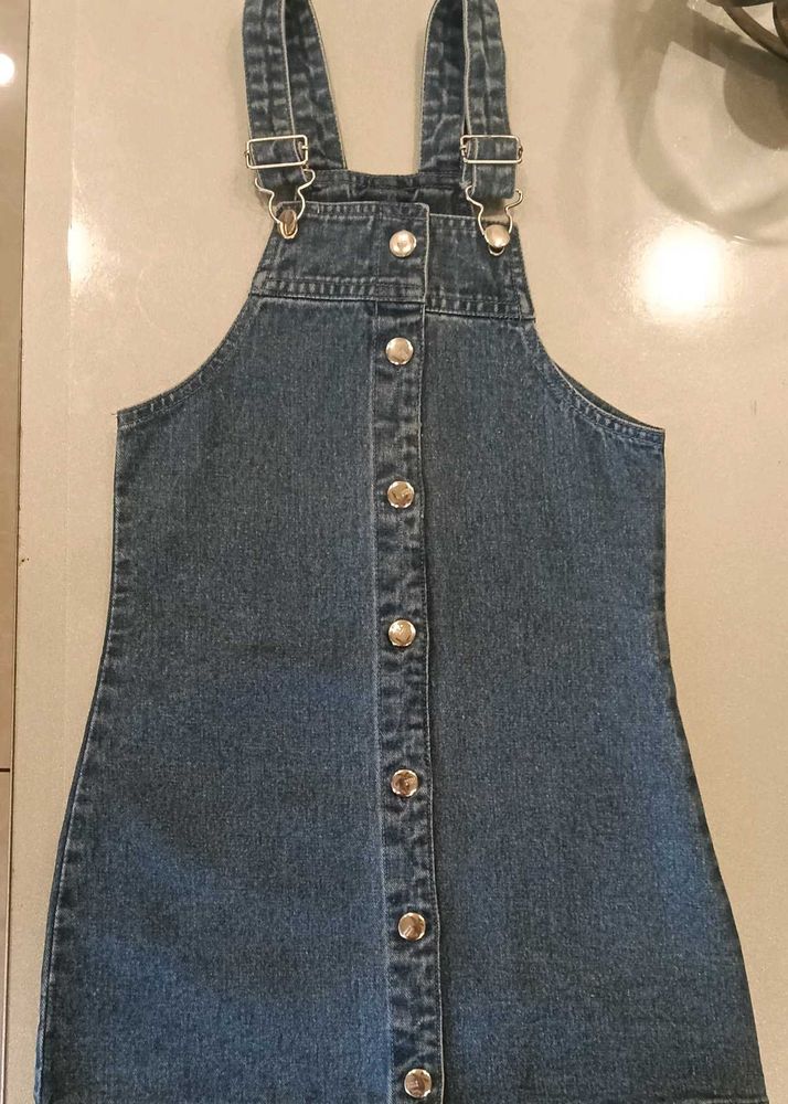 Denim Button-Front Pinafore Dress
