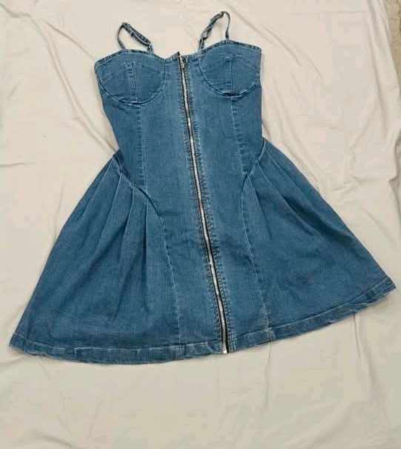 Denim Mini Dress with Zipper