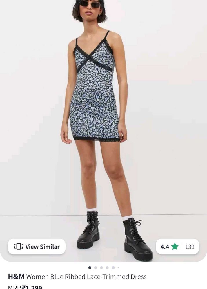 H&amp;M Ripped Lace-trimmed Dress