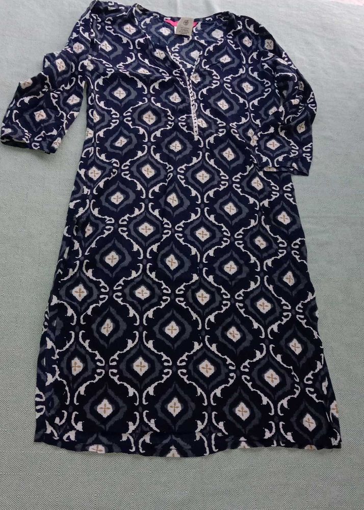 Navy Blue Ikat Print Kurta