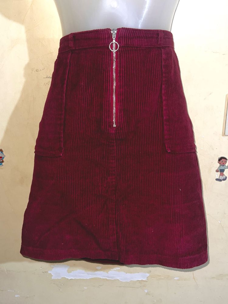 Burgundy Corduroy Mini Skirt