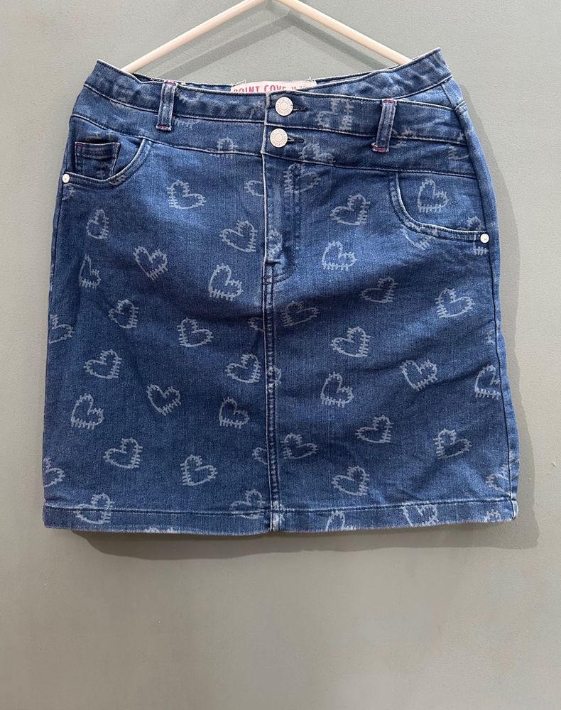 PRICE DROP!! Y2k Cute Heart Print Denim Skirt