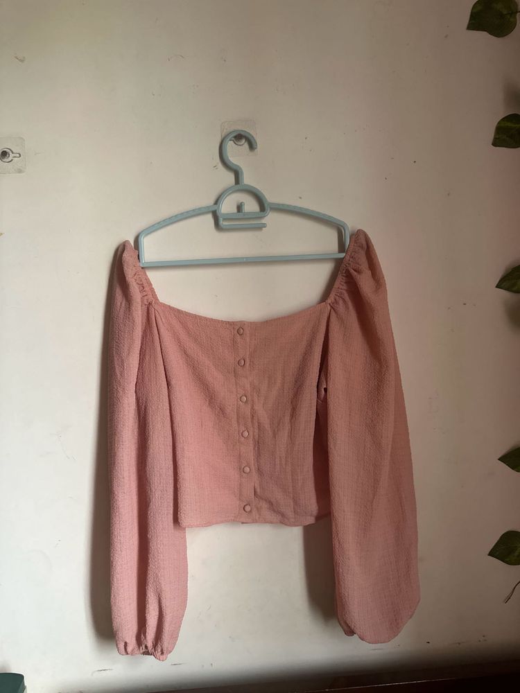 Blush Pink Square Neck Puff Sleeve Top
