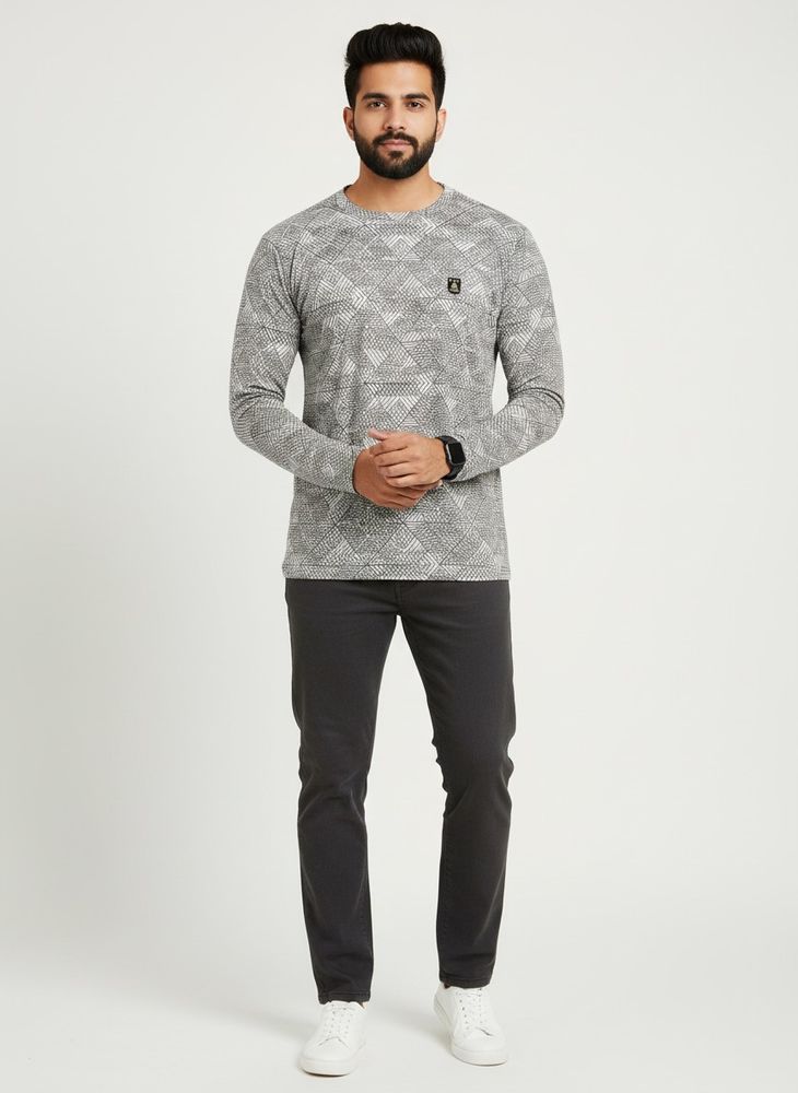 Men's Geometric Print Full Sleeve T-Shirt