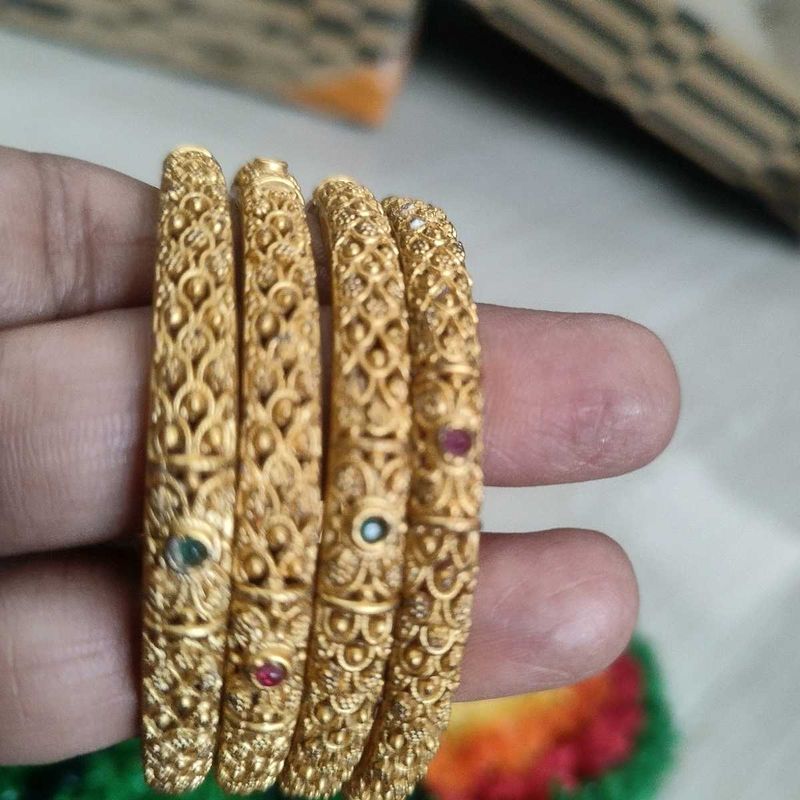 Set of 6 Ornate Gold Bangles