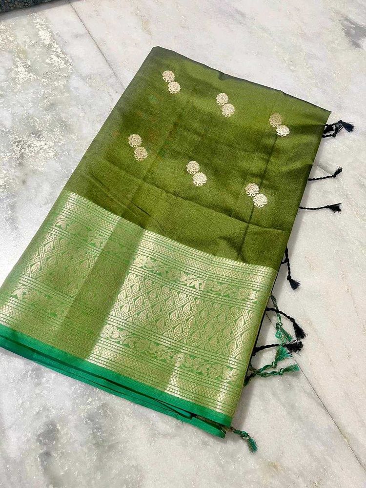 Green Silk Saree with Antic Accents
