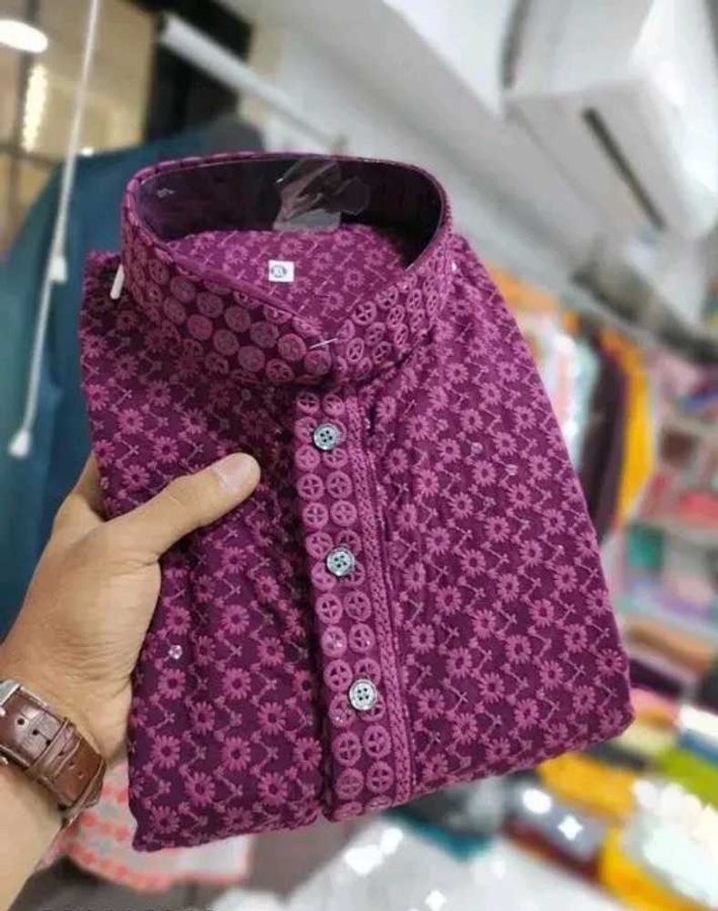 Purple Embroidered Chikonkari Kurta