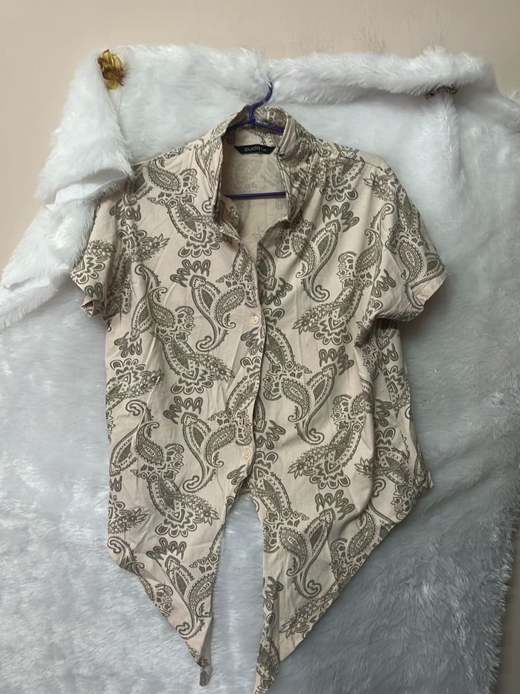 Boho Paisley Print Tie-Front Shirt