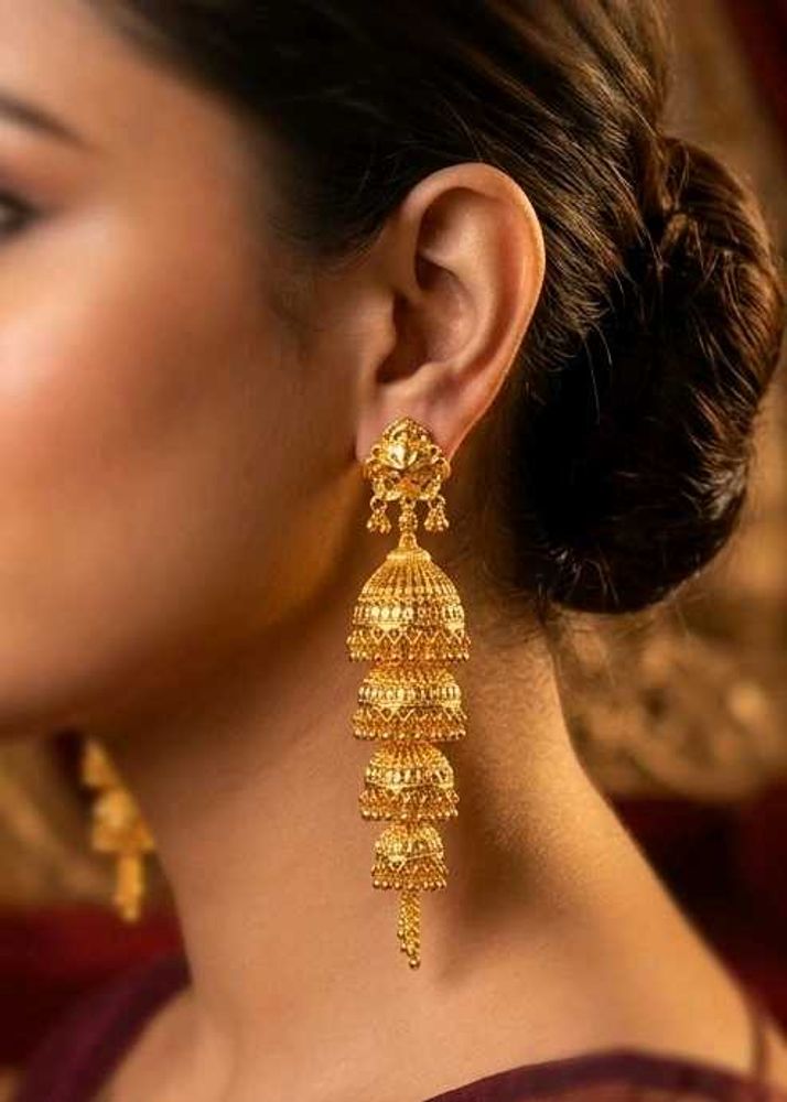 ethnic golden 4 layer jhumka