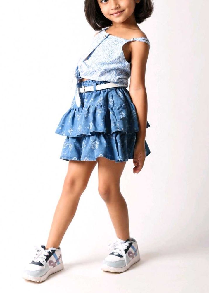 Girls Blue flare double layered shirt mini skirt f