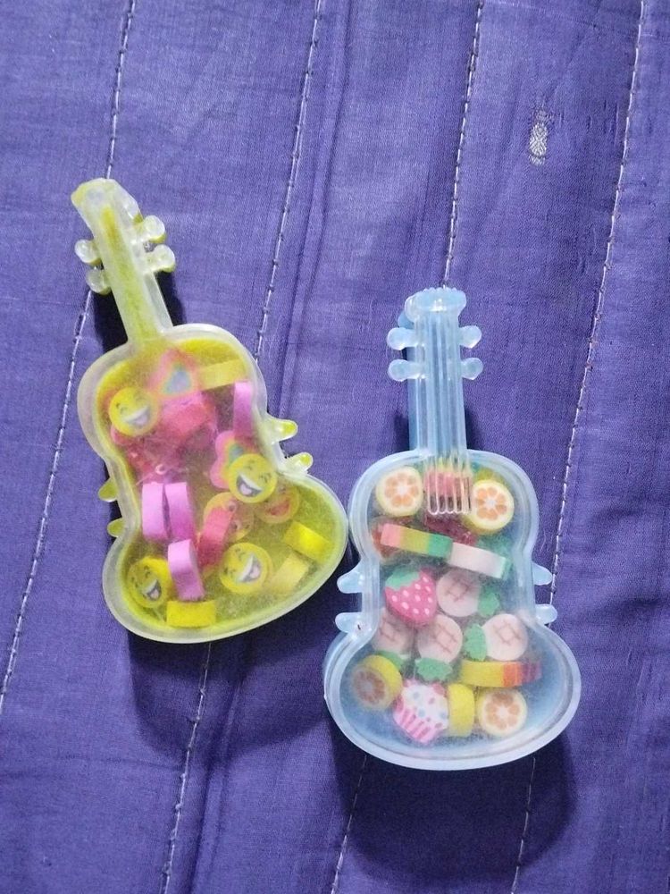 Cute Guitar Shaped Eraser Set