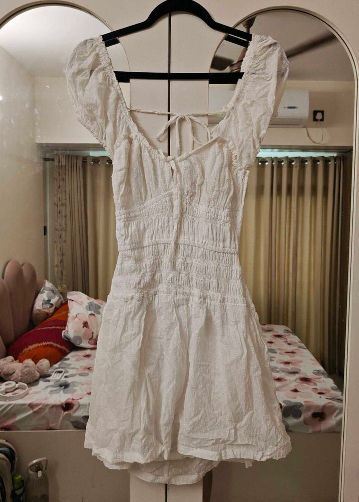White Smocked Mini Dress