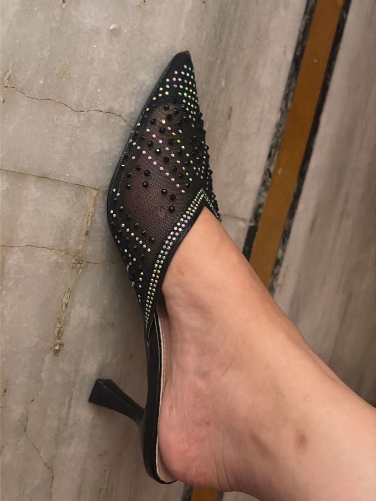 Sparkling Mesh Stiletto Mules