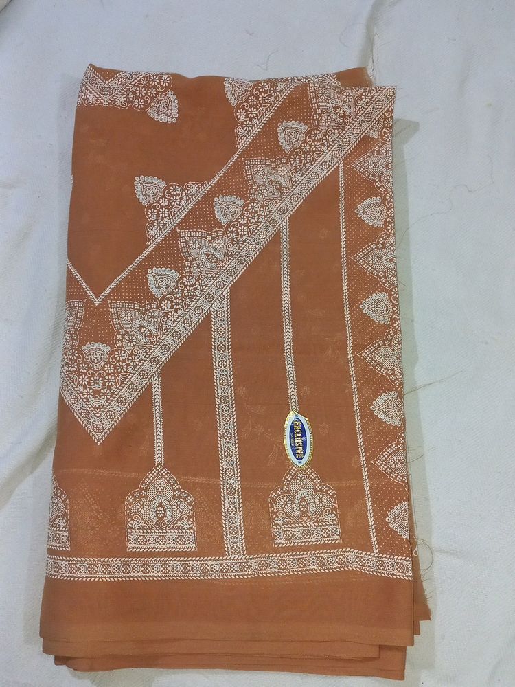 New Tan Colour Saree With Beautiful 3d Print