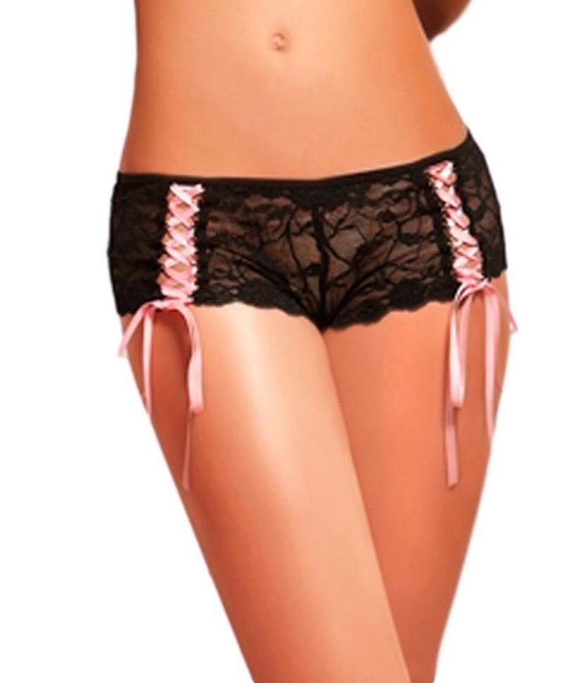 Black Lace Briefs with Pink Bows