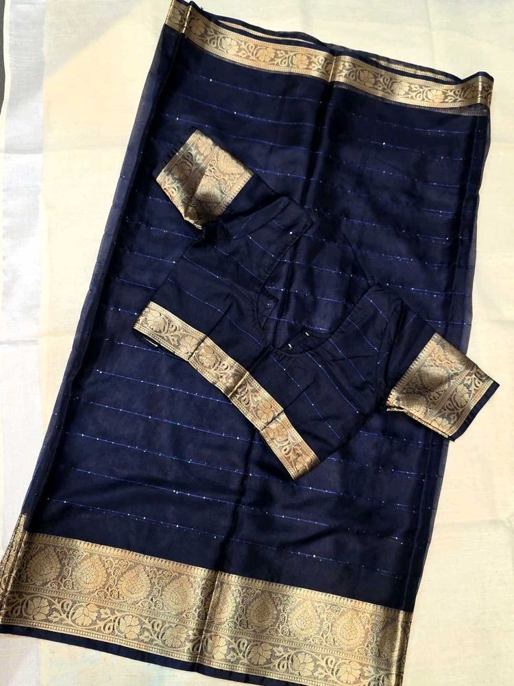 Elegant Navy Blue Saree with Blouse