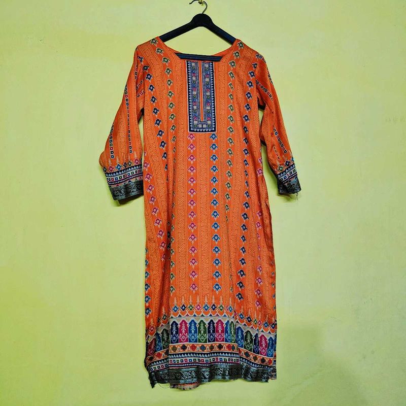 Vibrant Orange Printed Kurta